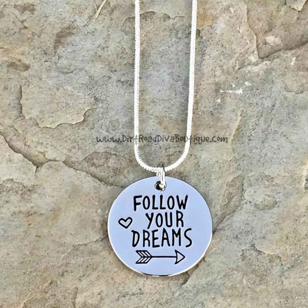 FOLLOW YOUR DREAMS Arrow  Necklace, 20” Sterling
